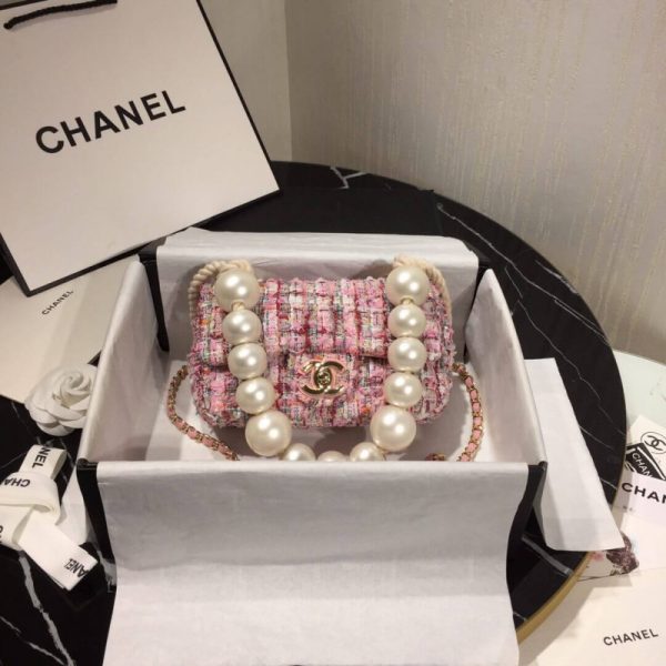 Chanel Replica Tweed Flap Bag with Pearl Handle – AS0593 - Image 3