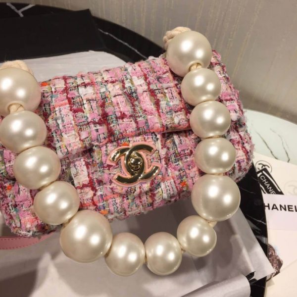 Chanel Replica Tweed Flap Bag with Pearl Handle – AS0593 - Image 4