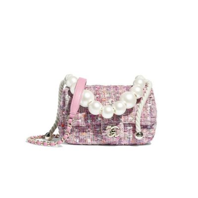Chanel Replica Tweed Flap Bag with Pearl Handle – AS0593