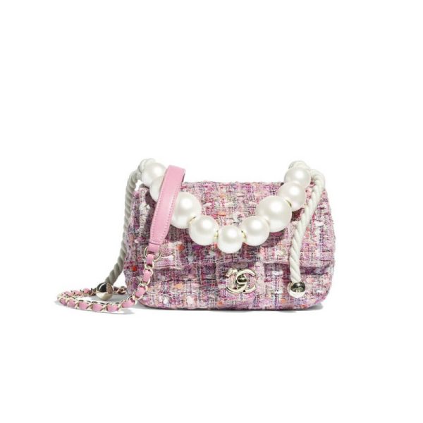 Chanel Replica Tweed Flap Bag with Pearl Handle – AS0593