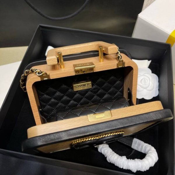 Chanel Vanity Case Replica: Beige & Black Beech Wood Design - Image 12