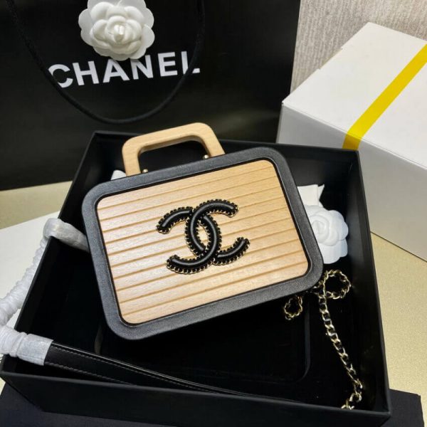 Chanel Vanity Case Replica: Beige & Black Beech Wood Design - Image 4
