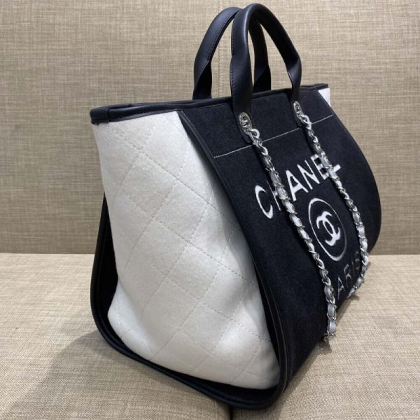 Chanel Replica Wool Felt Deauville Tote - Black & White - Image 3