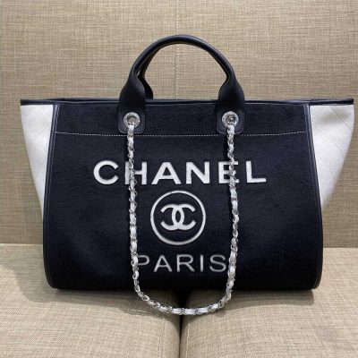 Chanel Replica Wool Felt Deauville Tote - Black & White