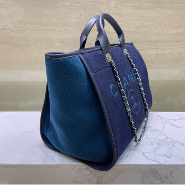 Blue Replica Chanel Deauville Wool Felt Shopping Bag A60598 - Image 2