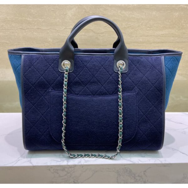 Blue Replica Chanel Deauville Wool Felt Shopping Bag A60598 - Image 3