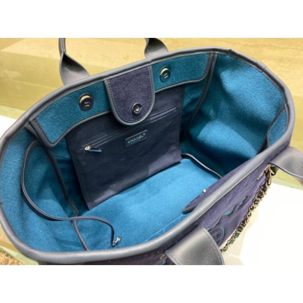 Blue Replica Chanel Deauville Wool Felt Shopping Bag A60598 - Image 5