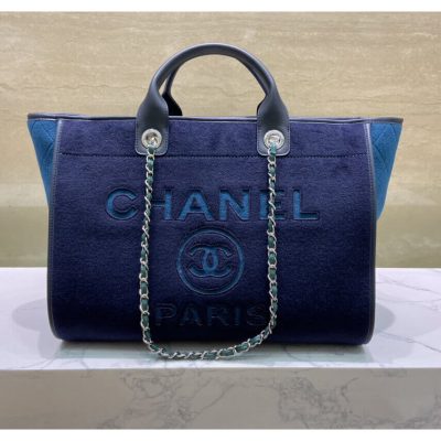 Blue Replica Chanel Deauville Wool Felt Shopping Bag A60598
