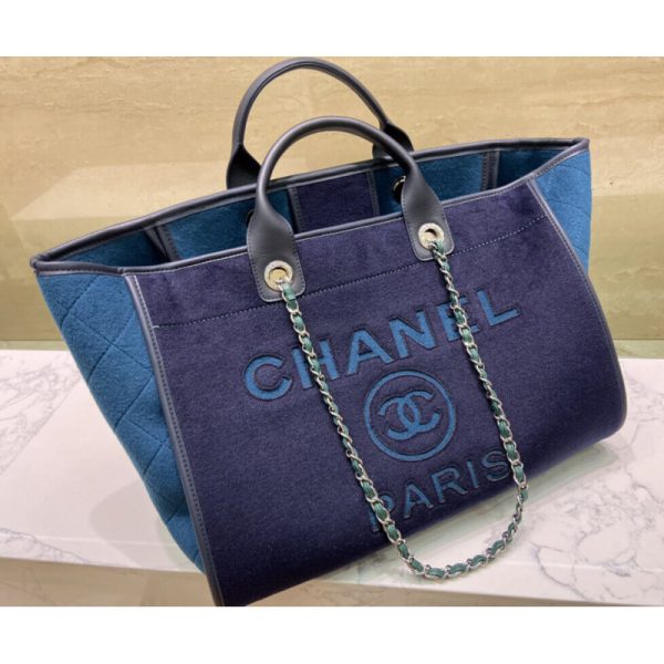 Blue Replica Chanel Deauville Wool Felt Shopping Bag A60598 - Image 7