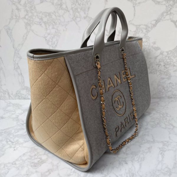 Replica Chanel Grey Wool Felt Deauville Shopping Bag A60598 - Image 3