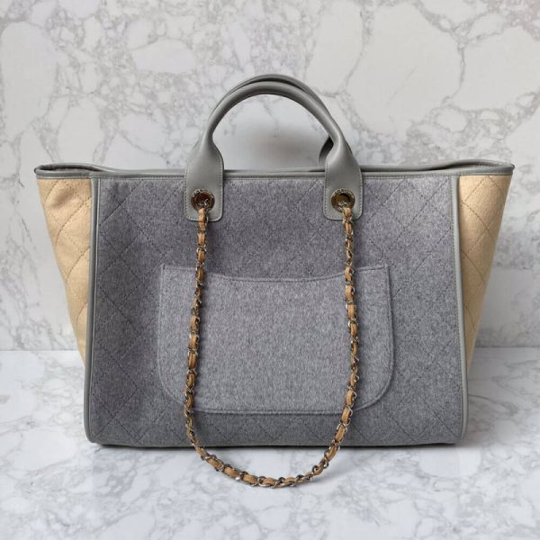 Replica Chanel Grey Wool Felt Deauville Shopping Bag A60598 - Image 4