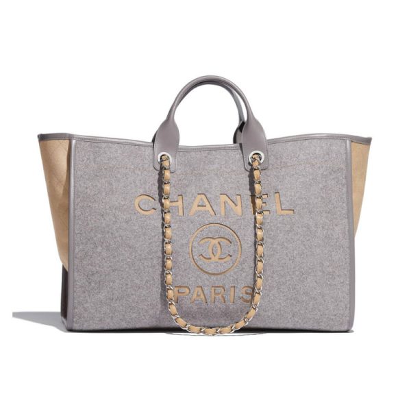Replica Chanel Grey Wool Felt Deauville Shopping Bag A60598
