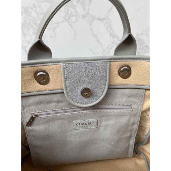 Replica Chanel Grey Wool Felt Deauville Shopping Bag A60598 - Image 8