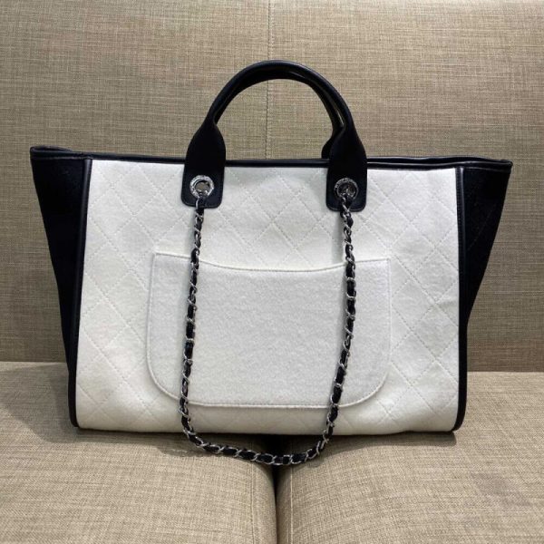 Chanel Replica Deauville Wool Felt Shopping Bag White/Black - Image 2