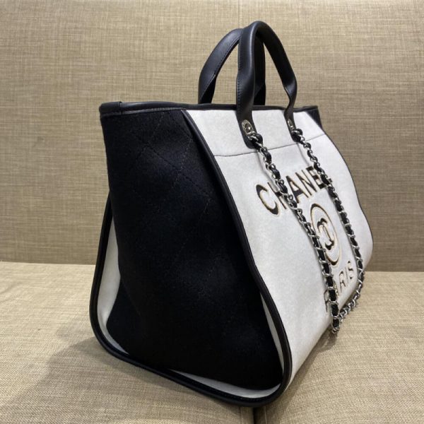 Chanel Replica Deauville Wool Felt Shopping Bag White/Black - Image 3