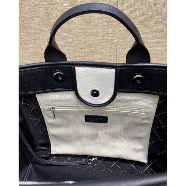 Chanel Replica Deauville Wool Felt Shopping Bag White/Black - Image 6