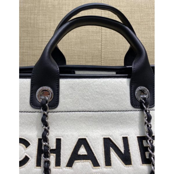 Chanel Replica Deauville Wool Felt Shopping Bag White/Black - Image 7