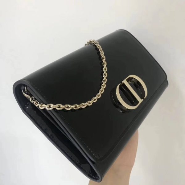 Christian Dior 30 Montaigne Patent Wallet on Chain - Black S2059 - Image 4