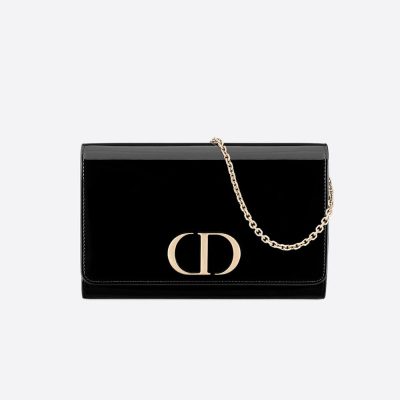 Christian Dior 30 Montaigne Patent Wallet on Chain - Black S2059