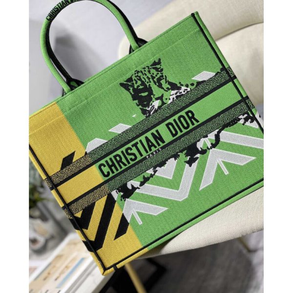 Christian Dior Replica Book Tote in Green & Orange Jungle Pop Design - Image 2