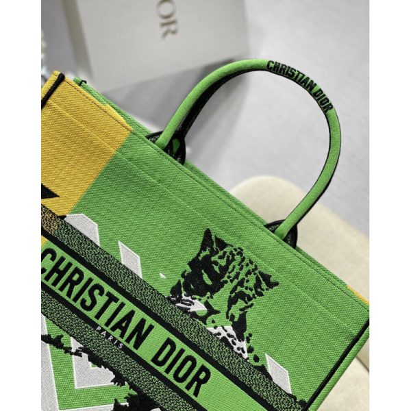 Christian Dior Replica Book Tote in Green & Orange Jungle Pop Design - Image 4