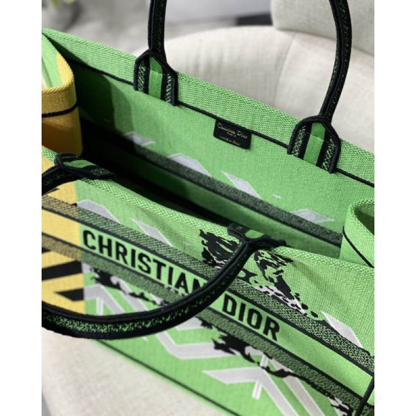 Christian Dior Replica Book Tote in Green & Orange Jungle Pop Design - Image 9