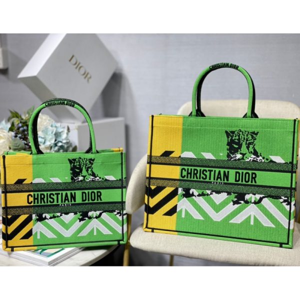 Christian Dior Replica Book Tote in Green & Orange Jungle Pop Design - Image 10