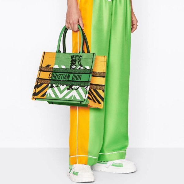 Dior Replica Medium Book Tote - Pop Embroidery in Green & Orange - Image 2