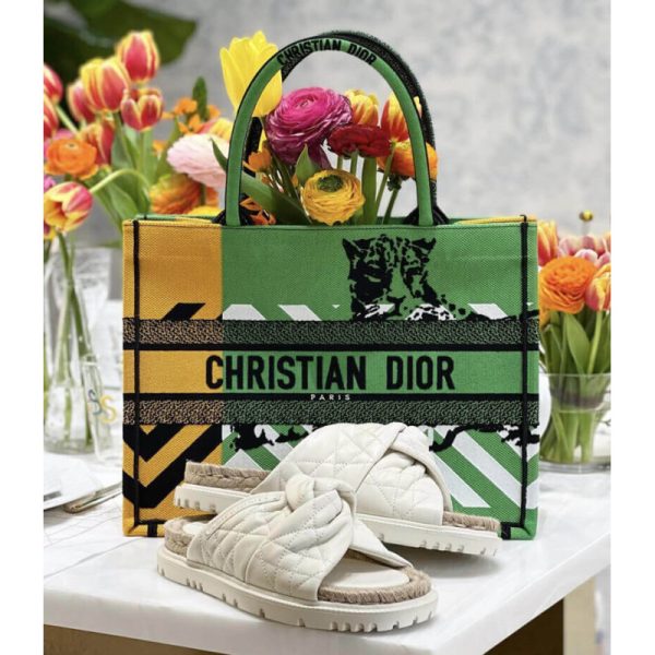 Dior Replica Medium Book Tote - Pop Embroidery in Green & Orange - Image 3