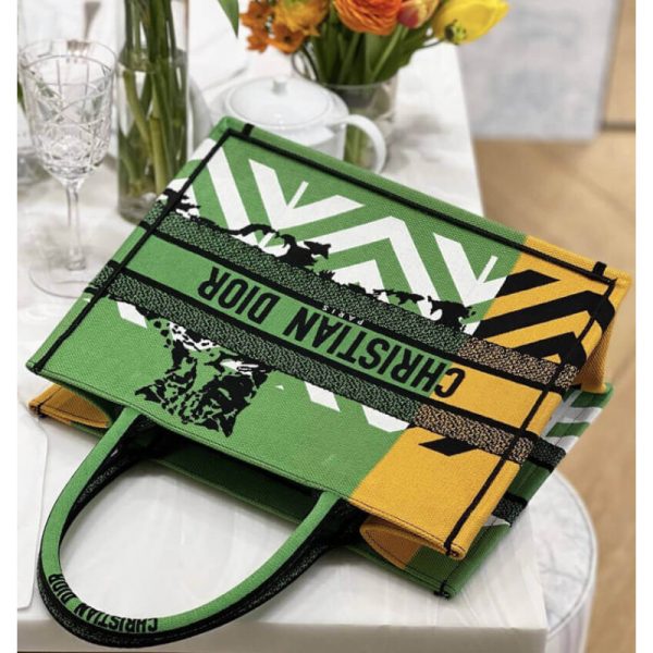 Dior Replica Medium Book Tote - Pop Embroidery in Green & Orange - Image 4