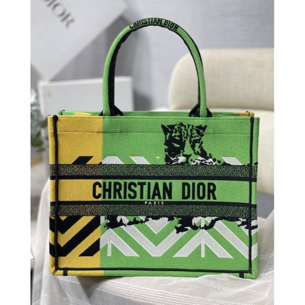 Dior Replica Medium Book Tote - Pop Embroidery in Green & Orange - Image 5
