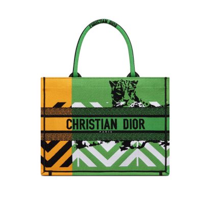 Dior Replica Medium Book Tote - Pop Embroidery in Green & Orange