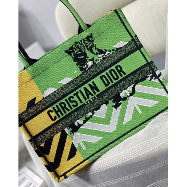 Dior Replica Medium Book Tote - Pop Embroidery in Green & Orange - Image 6