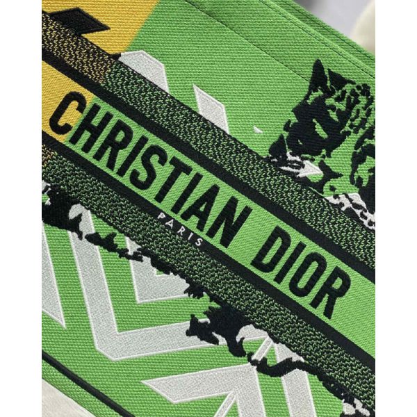 Dior Replica Medium Book Tote - Pop Embroidery in Green & Orange - Image 7