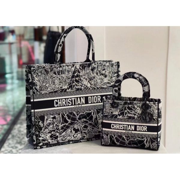 Christian Dior Lady D-Lite Bag Black & White Embroidery M0565 - Image 14