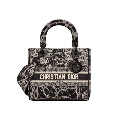 Christian Dior Lady D-Lite Bag Black & White Embroidery M0565