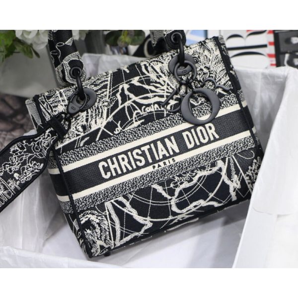 Christian Dior Lady D-Lite Bag Black & White Embroidery M0565 - Image 6