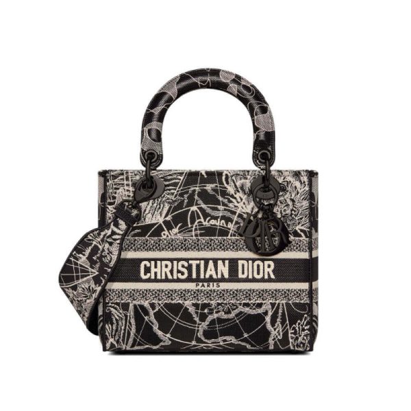 Christian Dior Lady D-Lite Bag Black & White Embroidery M0565