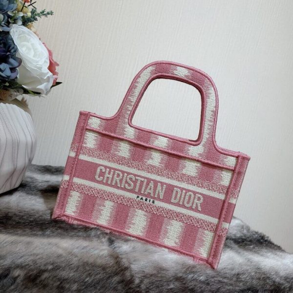 Replica Dior Mini Book Tote: Pink D-Stripes Embroidery S5475 - Image 3