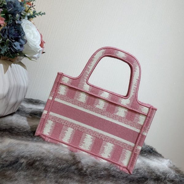 Replica Dior Mini Book Tote: Pink D-Stripes Embroidery S5475 - Image 4