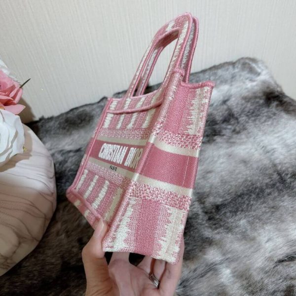 Replica Dior Mini Book Tote: Pink D-Stripes Embroidery S5475 - Image 8
