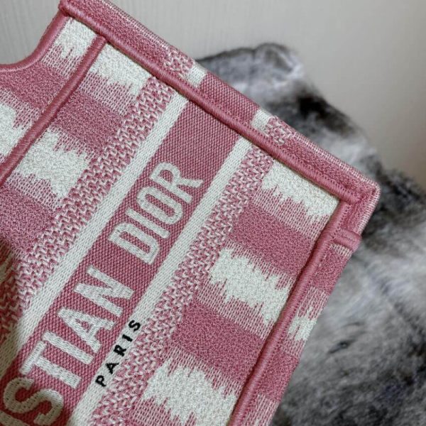 Replica Dior Mini Book Tote: Pink D-Stripes Embroidery S5475 - Image 9