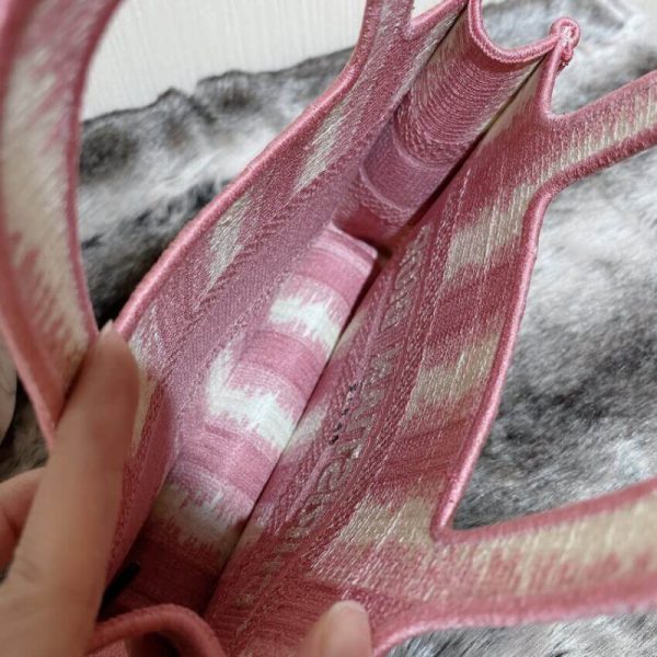 Replica Dior Mini Book Tote: Pink D-Stripes Embroidery S5475 - Image 10