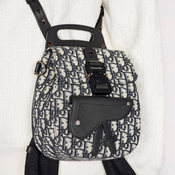 Replica Dior Mini Saddle Backpack in Navy Blue Oblique Jacquard - Image 2