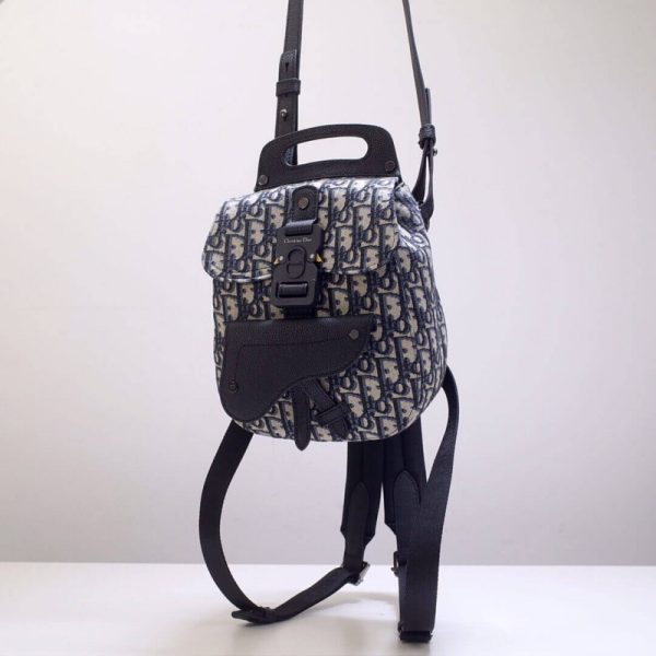 Replica Dior Mini Saddle Backpack in Navy Blue Oblique Jacquard - Image 3