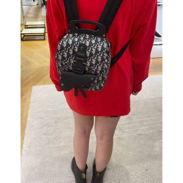 Replica Dior Mini Saddle Backpack in Navy Blue Oblique Jacquard - Image 4