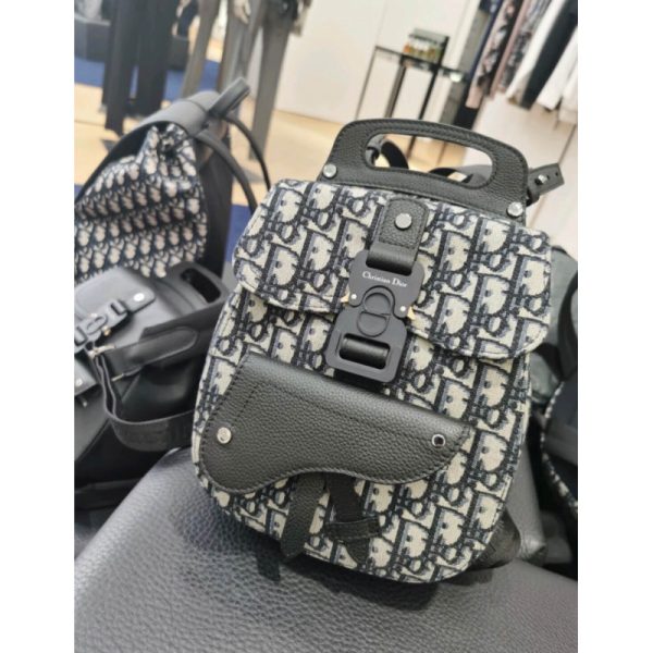 Replica Dior Mini Saddle Backpack in Navy Blue Oblique Jacquard - Image 5