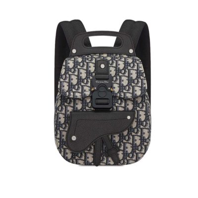 Replica Dior Mini Saddle Backpack in Navy Blue Oblique Jacquard