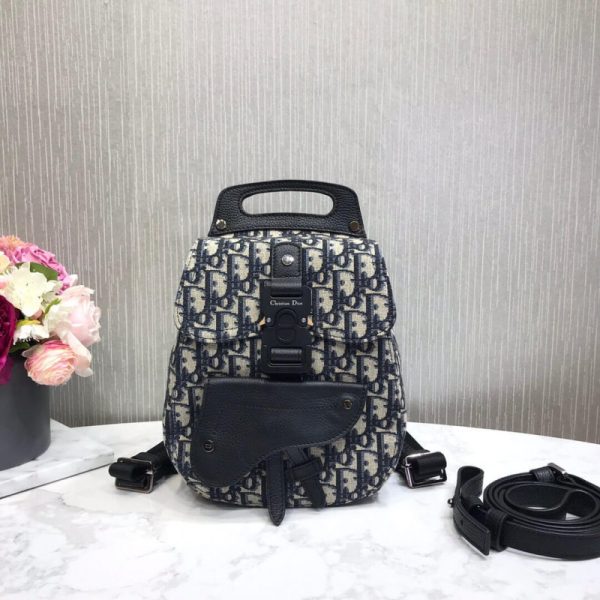 Replica Dior Mini Saddle Backpack in Navy Blue Oblique Jacquard - Image 7