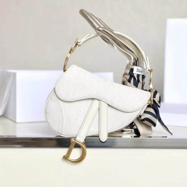 Replica White Dior Mini Saddle Bag – Oblique Jacquard M0447